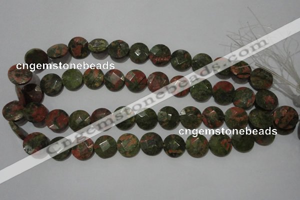 CME53 15.5 inches 15mm faceted coin unakite gemstone beads