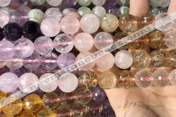 CMQ548 15.5 inches 14mm faceted round colorfull quartz beads