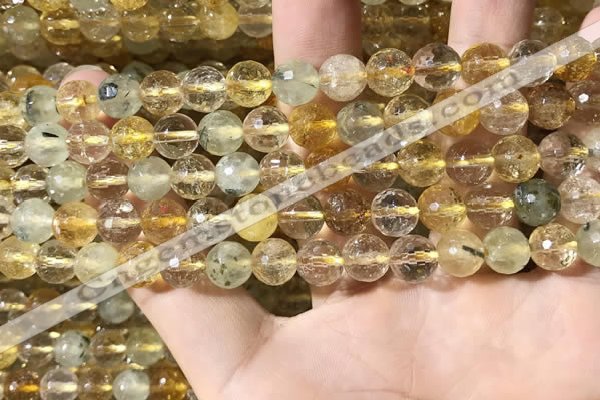CMQ561 15.5 inches 8mm faceted round citrine & prehnite beads