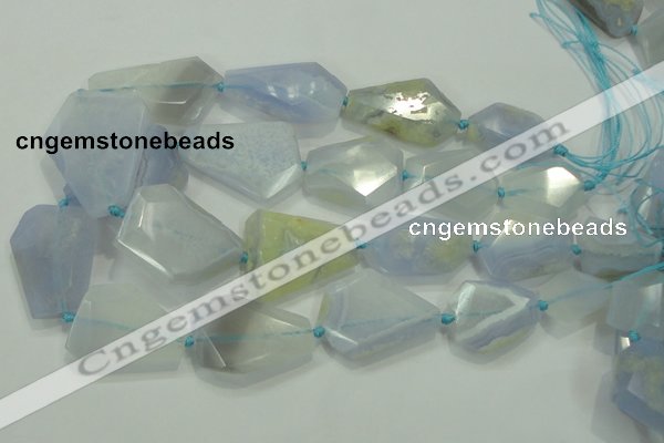 CNG495 15 inches 15*20mm – 30*45mm faceted nuggets blue chalcedony beads