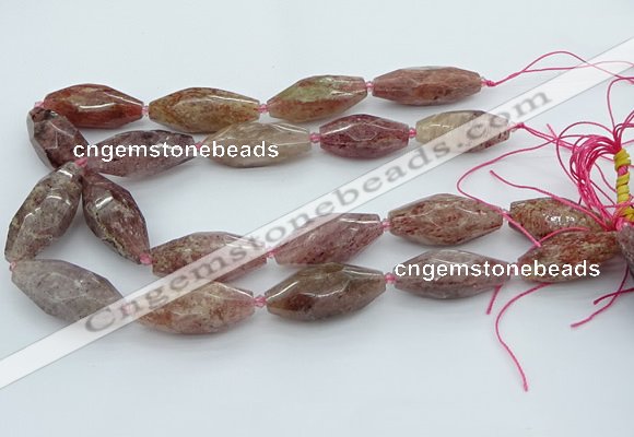 CNG5633 15.5 inches 15*35mm - 18*40mm faceted rice strawberry quartz beads