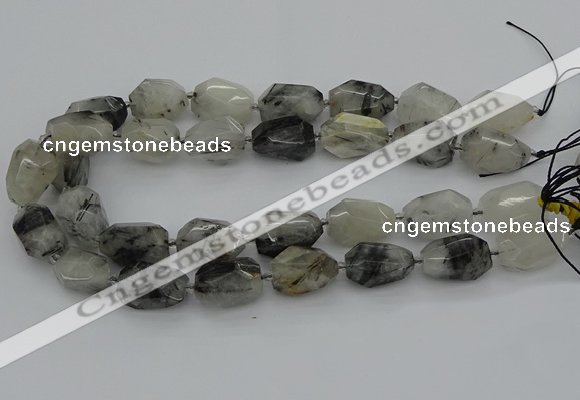 CNG5695 12*16mm - 15*25mm faceted nuggets black rutilated quartz beads
