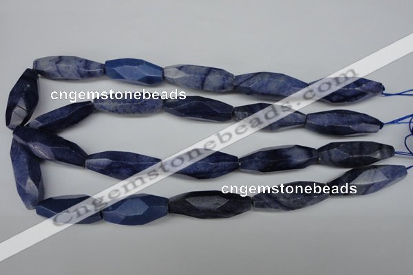 CNG594 11*35mm - 14*38mm faceted rice blue aventurine nugget beads