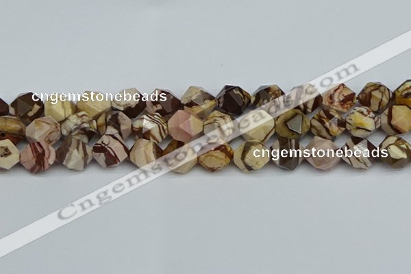CNG7383 15.5 inches 12mm faceted nuggets zebra jasper beads
