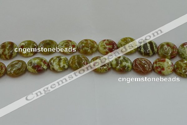 CNS626 15.5 inches 20mm flat round green dragon serpentine jasper beads