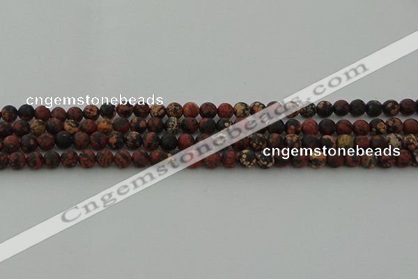 COB671 15.5 inches 6mm round matte red snowflake obsidian beads