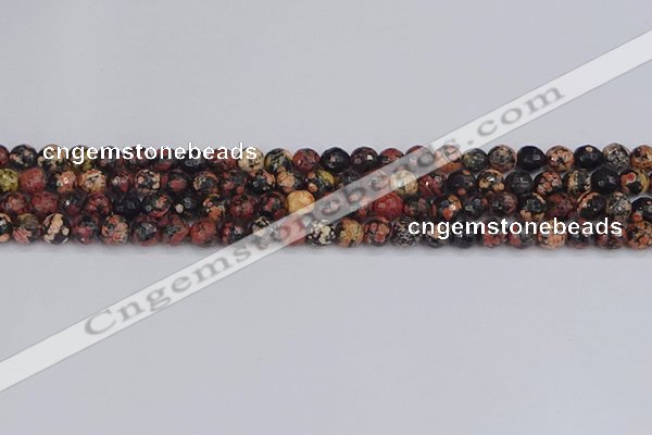 COB677 15.5 inches 6mm faceted round red snowflake obsidian beads