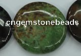 COP684 15.5 inches 35mm flat round green opal gemstone beads