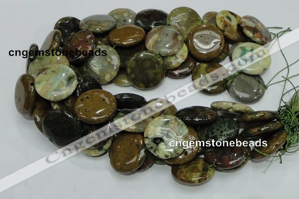 COS14 15.5 inches 25mm flat round ocean stone beads wholesale