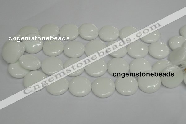 CPB100 15.5 inches 25mm flat round white porcelain beads wholesale