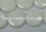 CPB305 15 inches 20mm faceted coin white porcelain beads