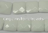 CPB321 15 inches 14*14mm faceted square white porcelain beads
