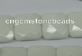 CPB323 15 inches 18*18mm faceted square white porcelain beads