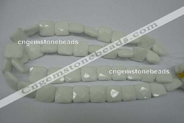 CPB323 15 inches 18*18mm faceted square white porcelain beads