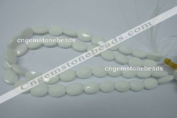 CPB337 15 inches 12*16mm faceted oval white porcelain beads
