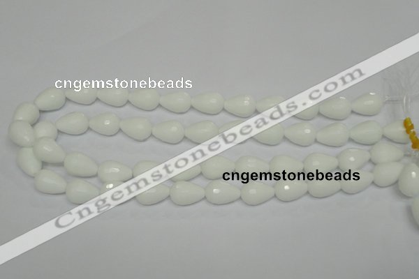 CPB52 15.5 inches 12*16mm faceted teardrop white porcelain beads