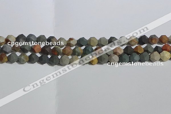 CPJ591 15.5 inches 8mm faceted nuggets matte polychrome jasper beads