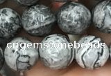 CPJ643 15.5 inches 10mm faceted round grey picture jasper beads