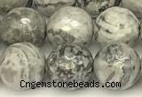 CPJ726 15 inches 8mm faceted round grey picture jasper beads