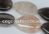 CPQ110 20*30mm flat teardrop natural pink crystal & smoky quartz beads