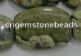 CPS144 15.5 inches 25*35mm rectangle green peacock stone beads