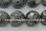 CPT117 15.5 inches 18mm faceted round grey picture jasper beads