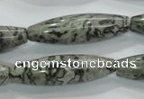 CPT124 15.5 inches 12*40mm rice grey picture jasper beads