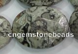 CPT130 15.5 inches 30*40mm faceted oval grey picture jasper beads