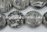 CPT167 15.5 inches 20mm flat round grey picture jasper beads