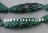 CPT309 15.5 inches 12*40mm rice green picture jasper beads