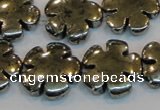 CPY165 15.5 inches 20mm carved flower pyrite gemstone beads wholesale