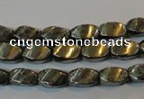 CPY345 15.5 inches 6*10mm twisted rice pyrite gemstone beads wholesale