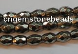 CPY371 15 inches 6*8mm faceted rice pyrite gemstone beads