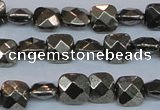 CPY635 15.5 inches 8*8mm faceted square pyrite gemstone beads