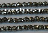 CPY73 15.5 inches 3mm faceted round pyrite gemstone beads wholesale