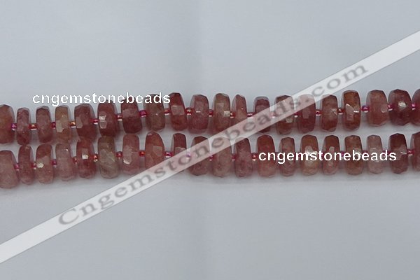 CRB1344 15.5 inches 8*16mm faceted rondelle strawberry quartz beads