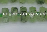 CRB1353 15.5 inches 7*14mm faceted rondelle green rutilated quartz beads