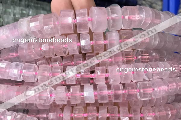 CRB2007 15.5 inches 11mm - 12mm faceted tyre rose quartz beads