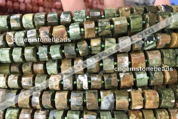 CRB2122 15.5 inches 11mm - 12mm faceted tyre rhyolite gemstone beads