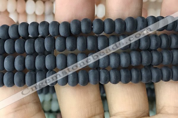 CRB5066 15.5 inches 5*8mm rondelle matte black agate beads wholesale