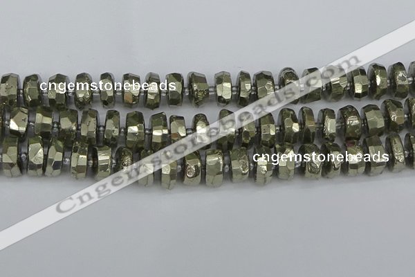 CRB599 15.5 inches 8*14mm faceted rondelle pyrite beads