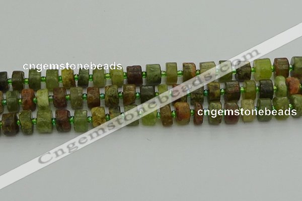 CRB665 15.5 inches 6*10mm tyre green garnet gemstone beads