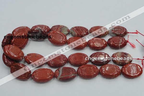 CRE19 16 inches 22*30mm carved oval natural red jasper beads wholesale