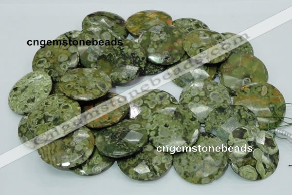 CRH88 15.5 inches 40mm faceted flat round rhyolite beads wholesale