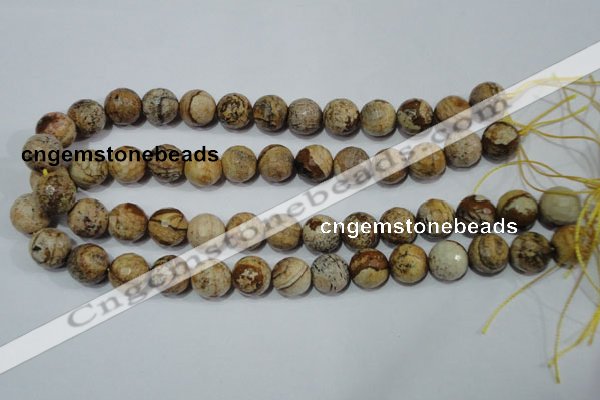 CRO765 15.5 inches 14mm faceted round picture jasper beads wholesale