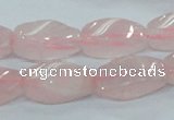 CRQ71 15.5 inches 10*22mm twisted rice natural rose quartz beads