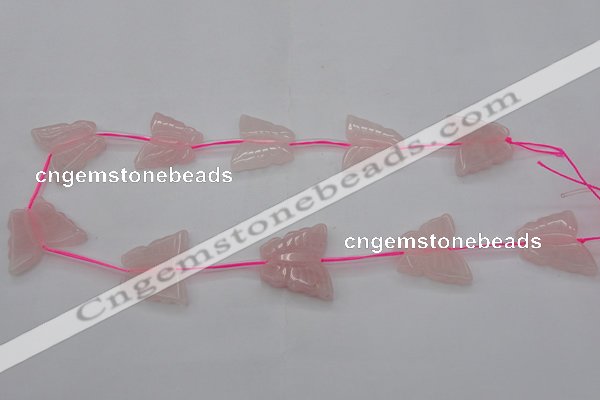 CRQ716 15.5 inches 25*30mm carved butterfly rose quartz beads
