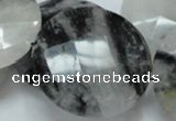CRU07 15.5 inches 40mm faceted flat round black rutilated quartz beads