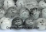CRU1053 15 inches 8mm round black rutilated quartz beads