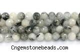 CRU1094 15.5 inches 12mm faceted round black rutilated quartz gemstone beads